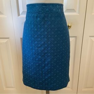 Ann Taylor Dark Teal Raised Geometric Print Pencil Skirt Woman's Size 14